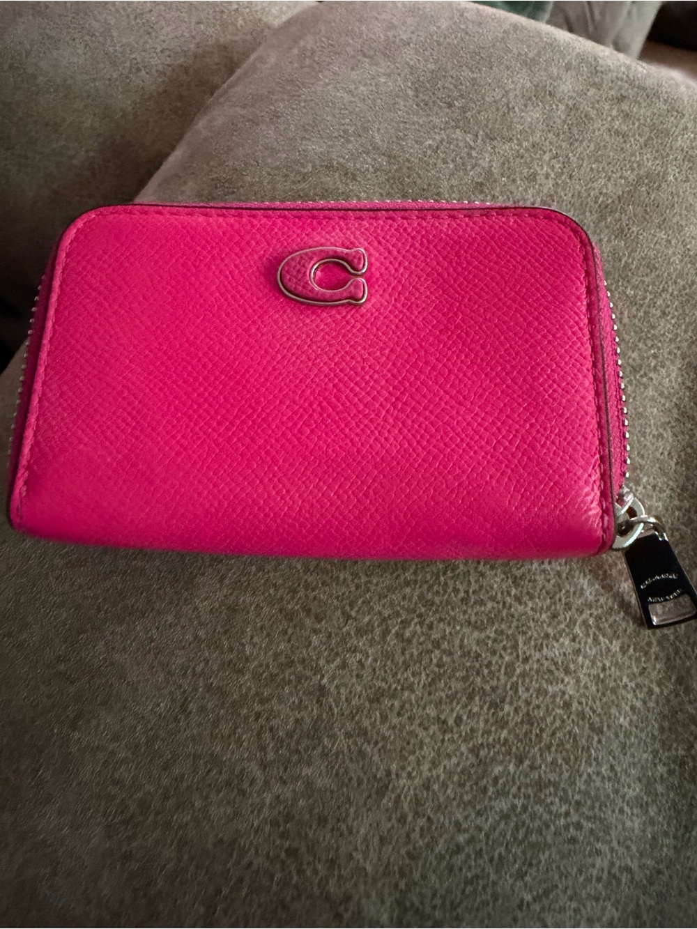 Coach dragonfruit Hot Pink Zip Card Case with Silver Hardware